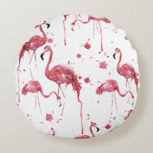 Flamingo watercolor pattern, vibrant design. round cushion