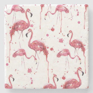 Flamingo watercolor pattern, vibrant design. stone coaster