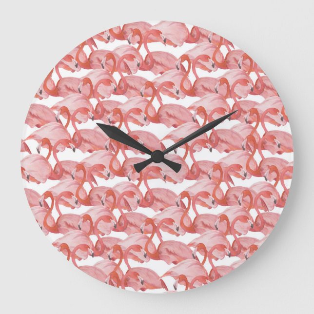 Flamingo Watercolor: Seamless Small Pattern Large Clock (Front)