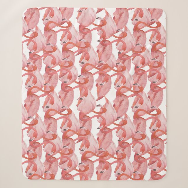 Flamingo Watercolor: Seamless Small Pattern Sherpa Blanket (Front)