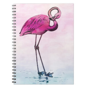 Flamingo Watercolor Vintage Pink Flamingos Retro Spiral Notebook