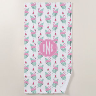 Flamingo & Watermelon Pastel Pattern Beach Towel