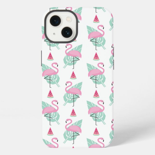 Flamingo & Watermelon Pastel Pattern iPhone Case (Back)