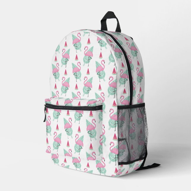 Flamingo & Watermelon Pastel Pattern Printed Backpack (Back Corner Right)