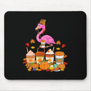 Flamingo Wearing Hat Fall Coffee Cups Lover Mouse Pad