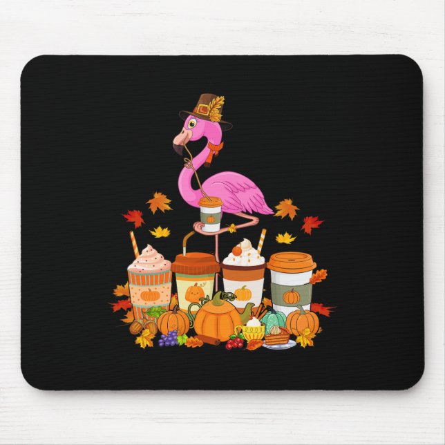 Flamingo Wearing Hat Fall Coffee Cups Lover  Mouse Pad (Front)