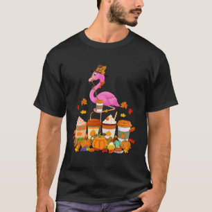 Flamingo Wearing Hat Fall Coffee Cups Lover  T-Shirt