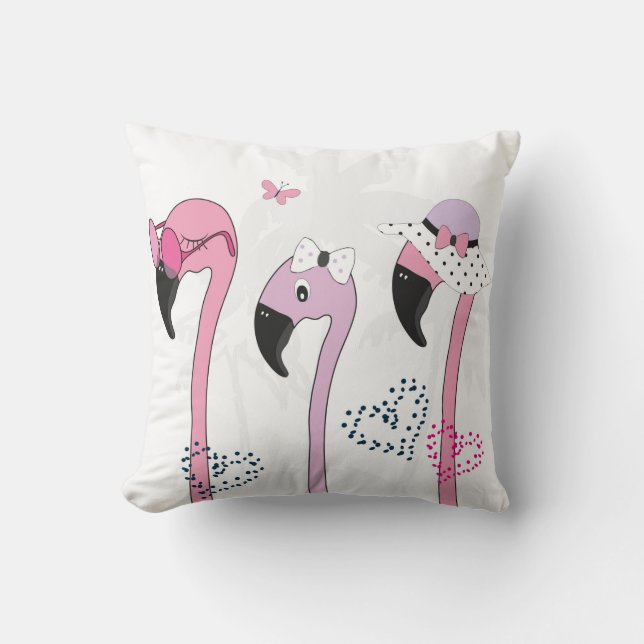 Flamingo wearing sunglasses and hat in summer. Cut Cushion (Front)