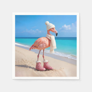 Flamingo Wearing Winter Scarf and Hat Napkin
