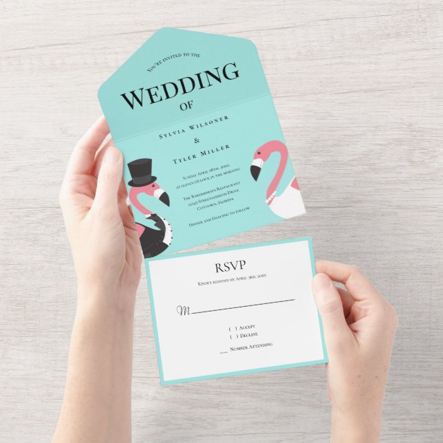 Flamingo Wedding All In One Invitation (Tearaway)