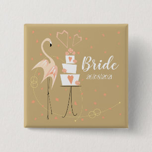 Flamingo Wedding Bride Date square  15 Cm Square Badge
