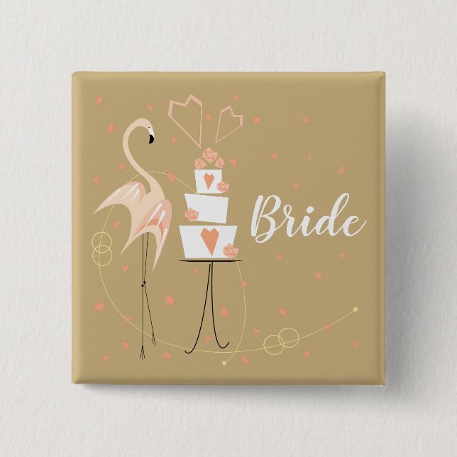 Flamingo Wedding Bride square 15 Cm Square Badge (Front)
