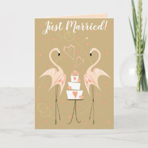 Flamingo Wedding Just Married Text peach inside Card