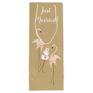 Flamingo Wedding Just MarriedWine Gift Bag