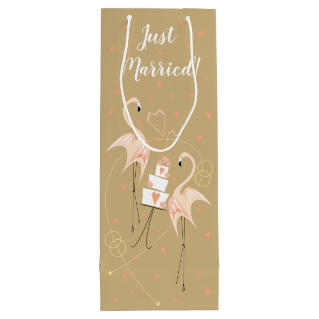 Flamingo Wedding  Just MarriedWine Gift Bag (Back)