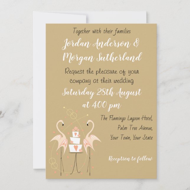 Flamingo Wedding portrait invitation (Front)