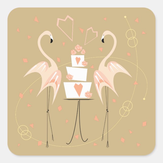 Flamingo Wedding sticker square (Front)