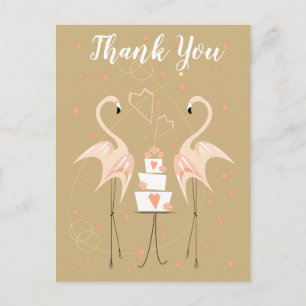 Flamingo Wedding Thank You postcard portrait