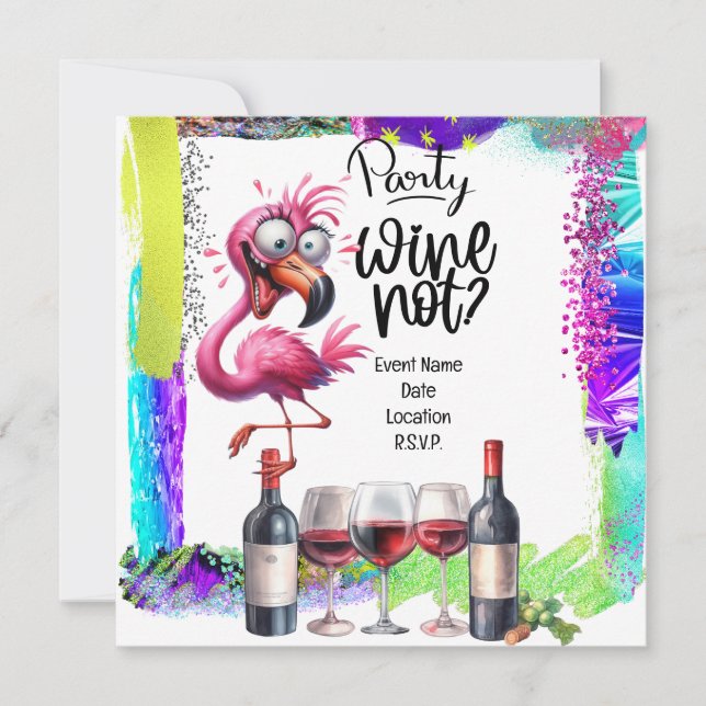 Flamingo Wine lover Birthday Party  Invitation (Front)