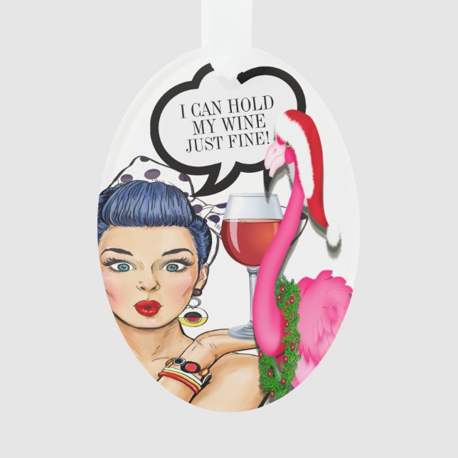 Flamingo Wine Pop Art Ornament #holidayZ (Front)
