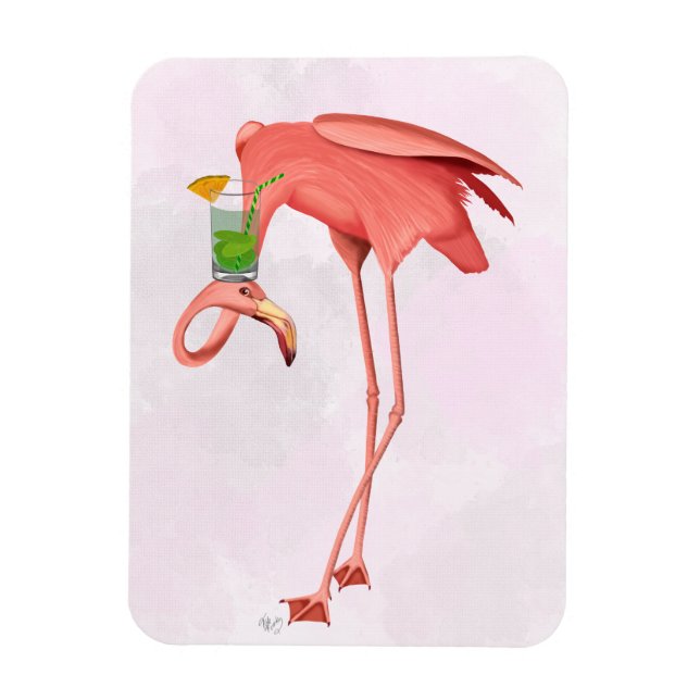 Flamingo with a Cocktail Magnet (Vertical)