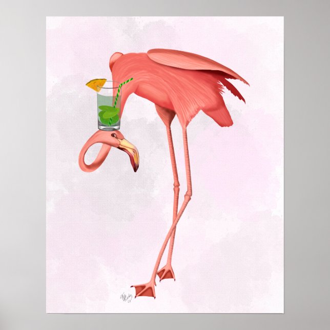 Flamingo with a Cocktail Poster (Front)