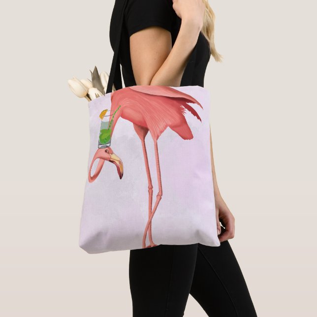 Flamingo with a Cocktail Tote Bag (Close Up)