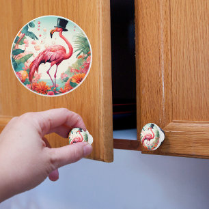 Flamingo With A Top Hat Ceramic Knob