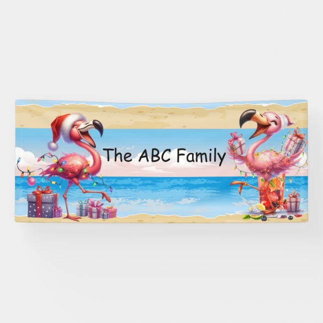 Flamingo with Christmas Tree for Christmas in July Banner (Horizontal)