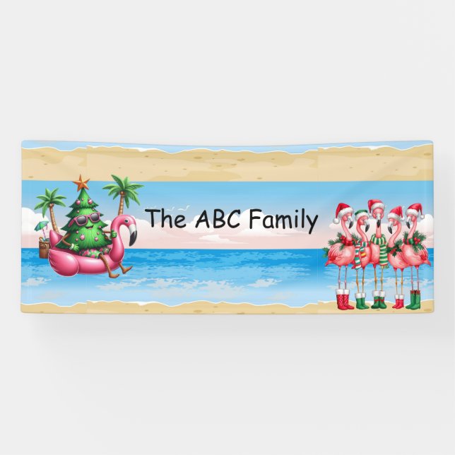 Flamingo with Christmas Tree for Christmas in July Banner (Horizontal)