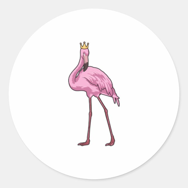 Flamingo with Crown Classic Round Sticker (Front)