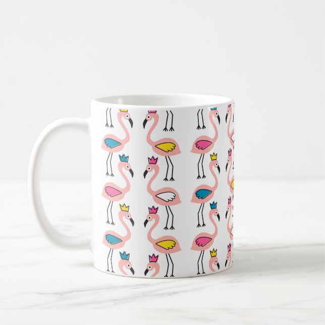 Flamingo with crown seamless pattern. coffee mug (Left)