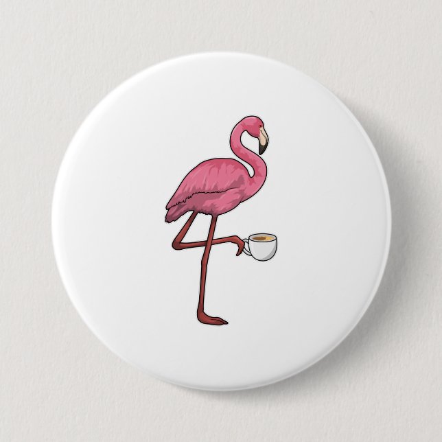 Flamingo with Cup of Coffee 7.5 Cm Round Badge (Front)