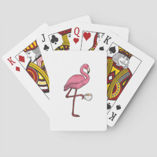 Flamingo with Cup of Coffee Playing Cards