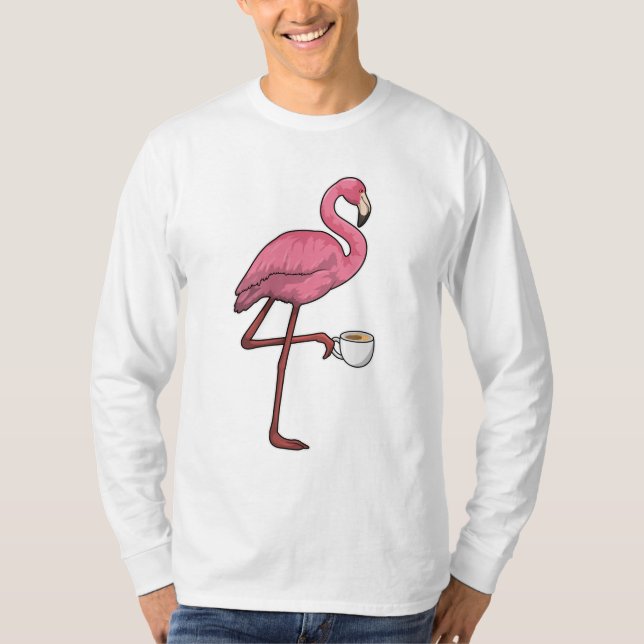 Flamingo with Cup of Coffee T-Shirt (Front)
