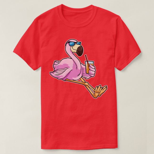 Flamingo with Drink with Drinking straw T-Shirt (Design Front)