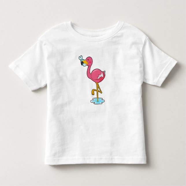 Flamingo with Fish Toddler T-Shirt (Front)