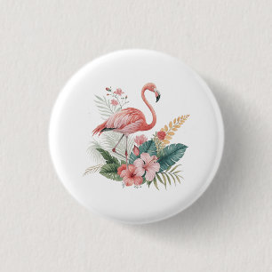 Flamingo With Flowers 3 Cm Round Badge