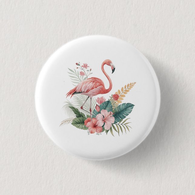 Flamingo With Flowers 3 Cm Round Badge (Front)