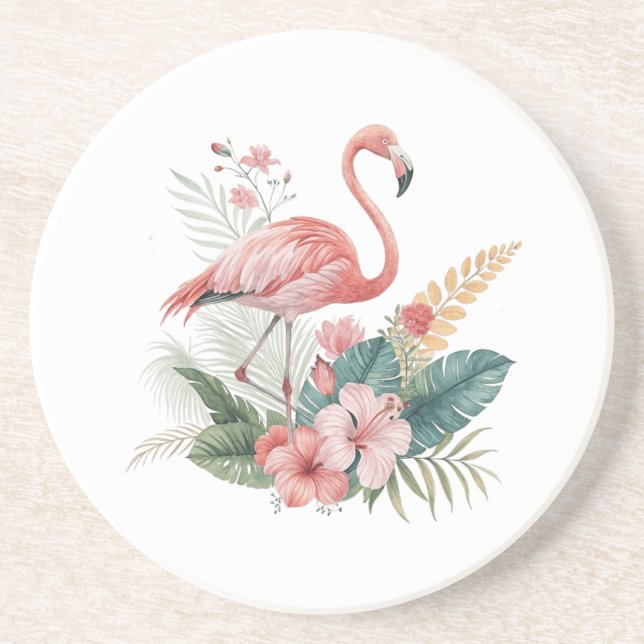 Flamingo With Flowers Coaster (Front)