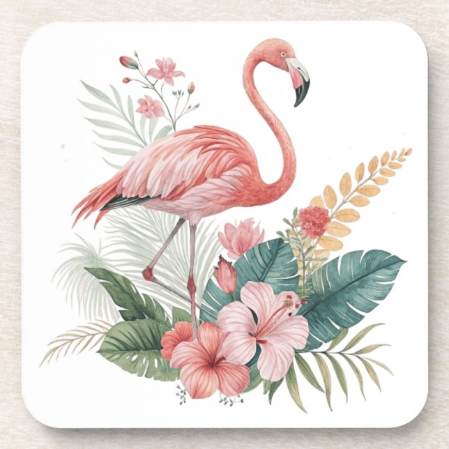 Flamingo With Flowers Coaster (Front)