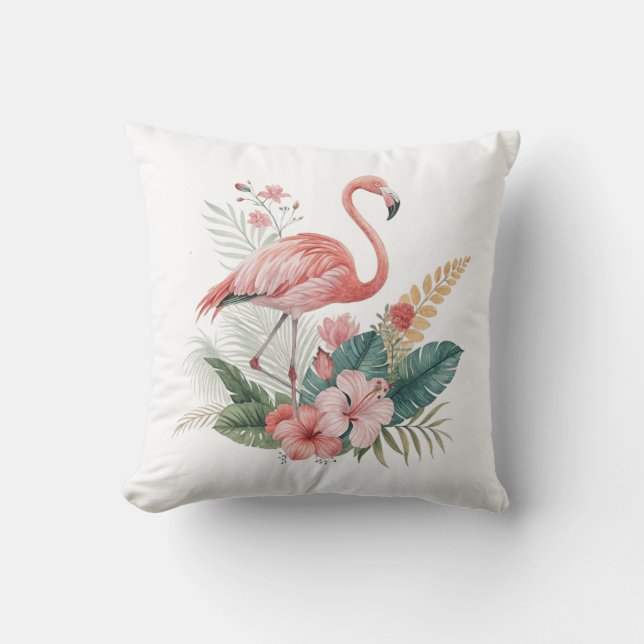 Flamingo With Flowers Cushion (Front)