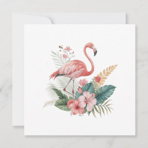 Flamingo With Flowers Holiday Card