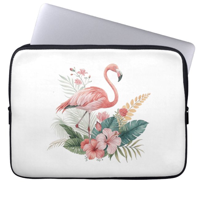 Flamingo With Flowers Laptop Sleeve (Front)