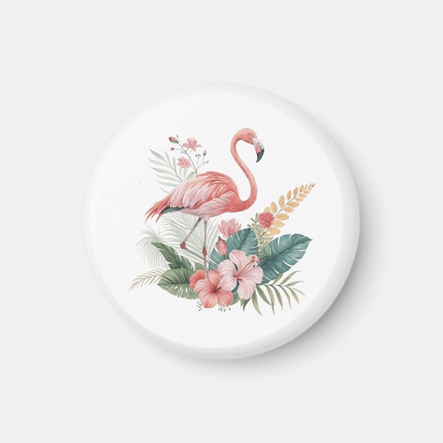 Flamingo With Flowers Magnet (Front)