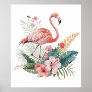 Flamingo With Flowers Poster