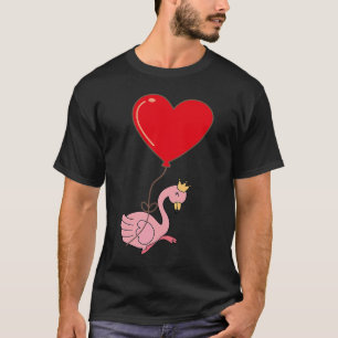 Flamingo With Heart Balloon Valentines Day Love Bo T-Shirt
