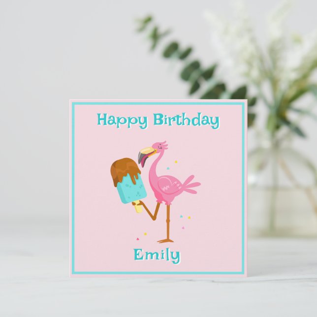 Flamingo with Ice Lolly Card (Standing Front)