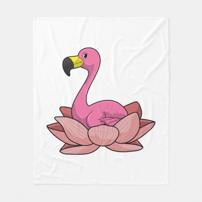 Flamingo with Lotus flower Fleece Blanket (Front)
