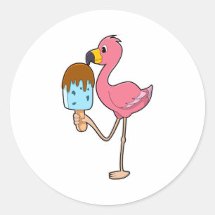 Flamingo with Popsicle Classic Round Sticker